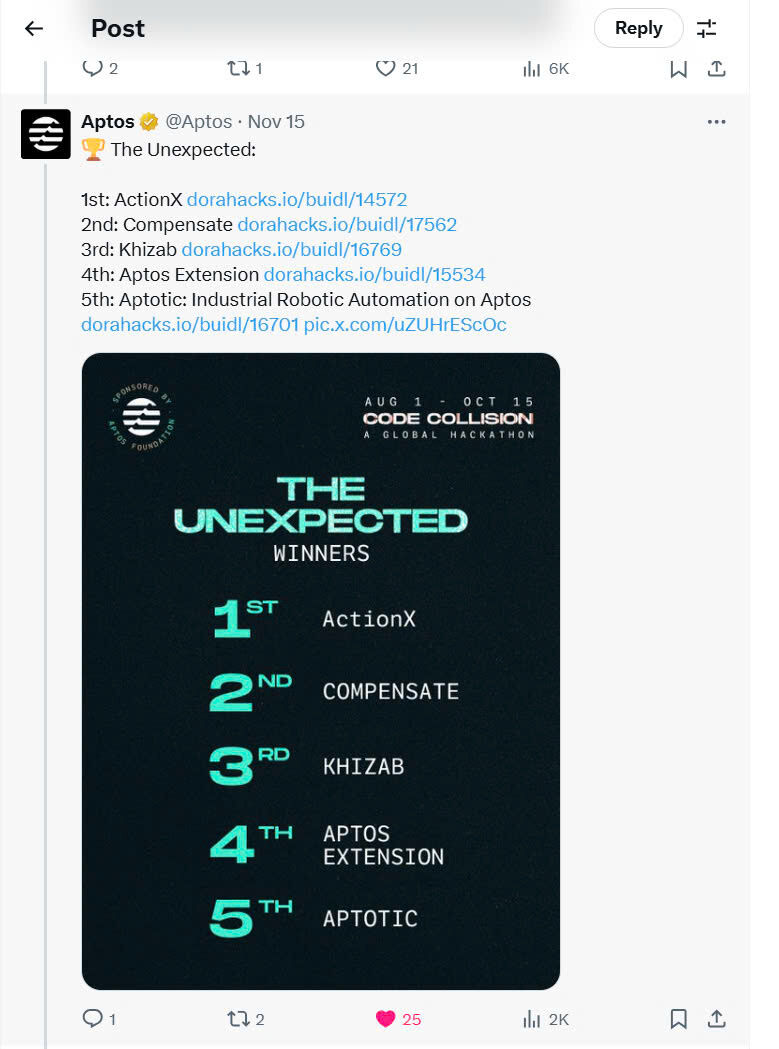 First Prize at Aptos Code Collision — Unexpected Track